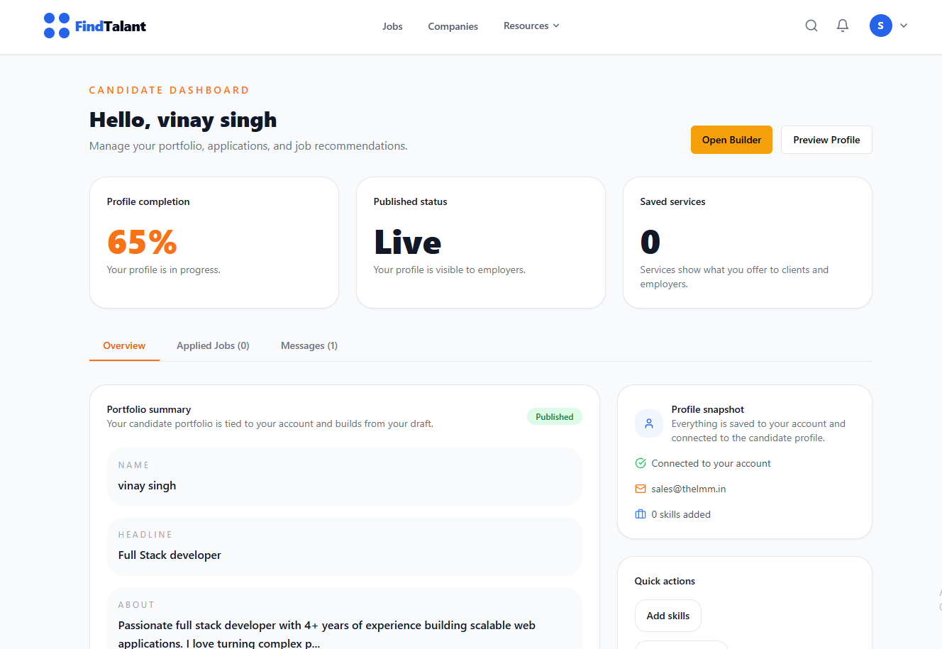 FindTalent — Job Portal + Candidate Portfolio Platform