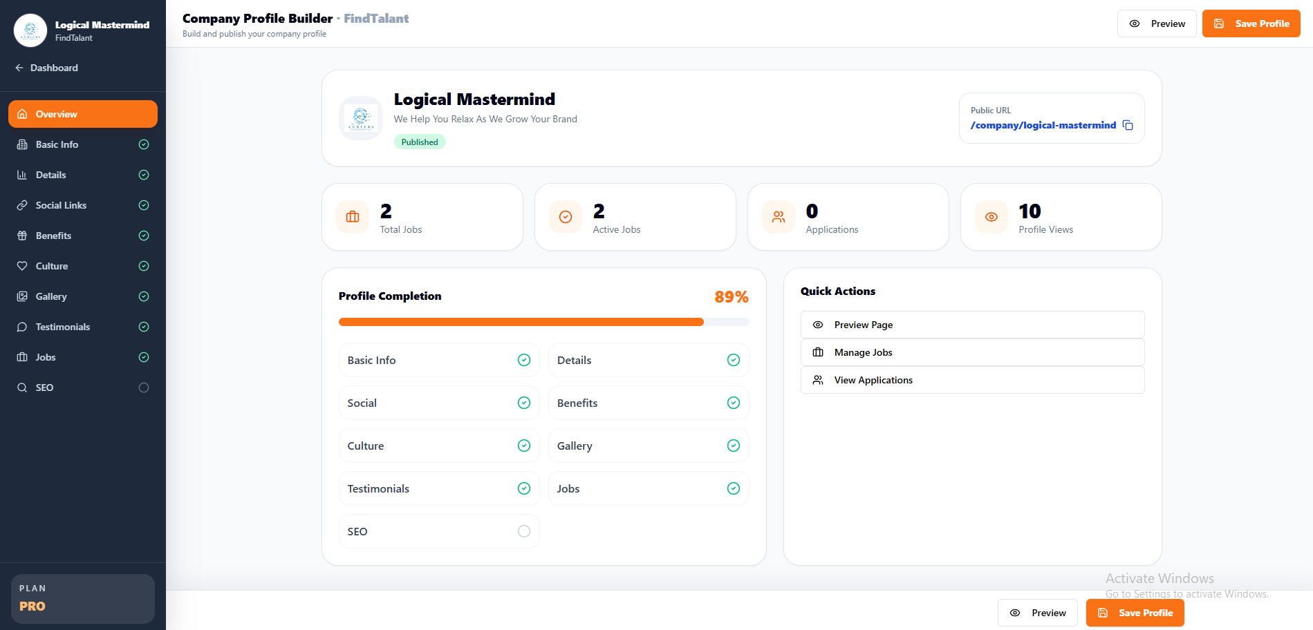 FindTalent — Company Dashboard & ATS System