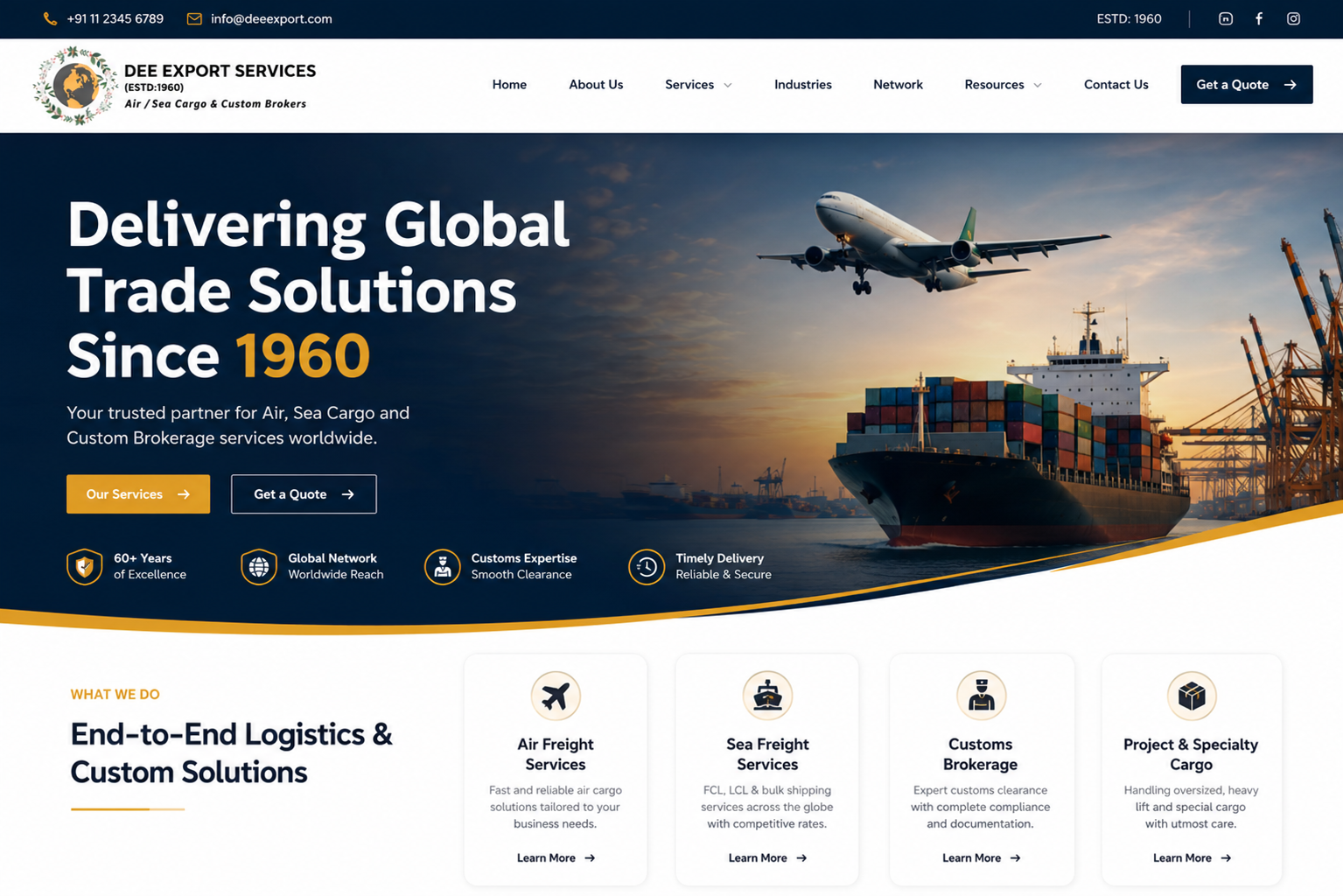 Dee Export Services — Air & Sea Cargo, Freight Forwarding & Custom Brokerage Website